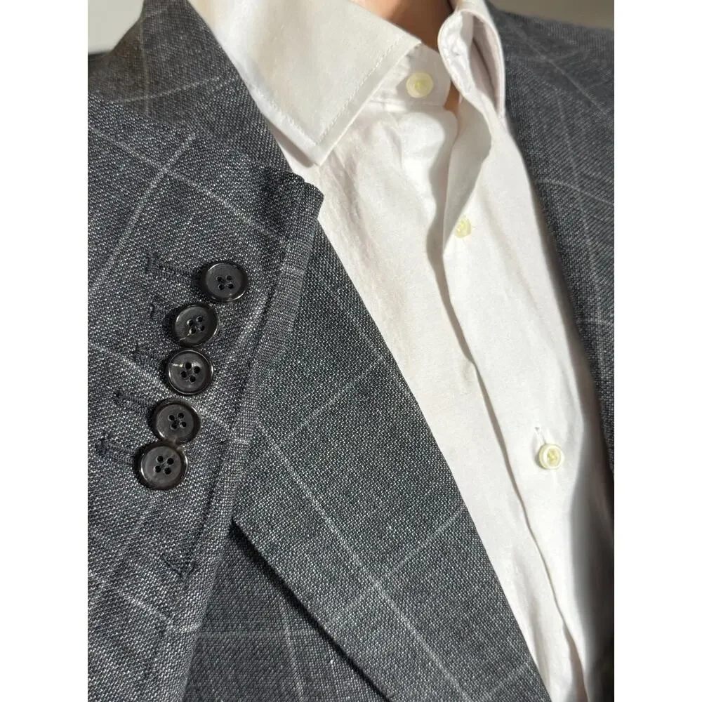 Tom Ford Linen Windowpane Charcoal Blazer Sportcoat 50R 40R US Italy Wool Silk